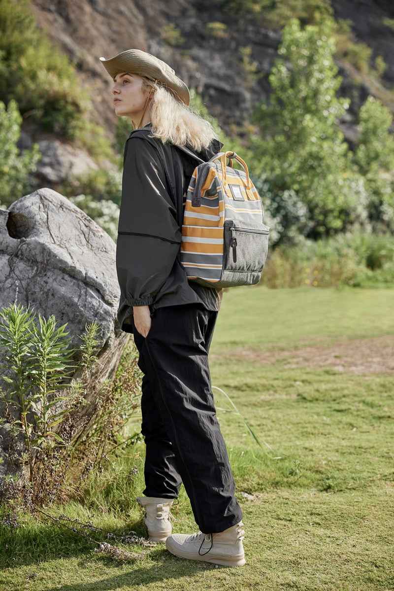 Himawari Striped Waterproof Nylon Backpack Bag with Side Pockets - Damned Threads